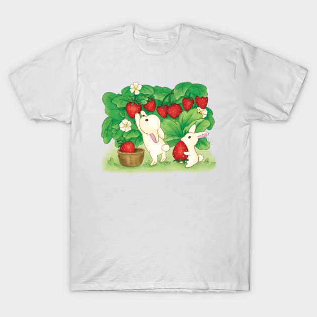 Cute Rabbits Strawberry Picking T-Shirt by Anicue